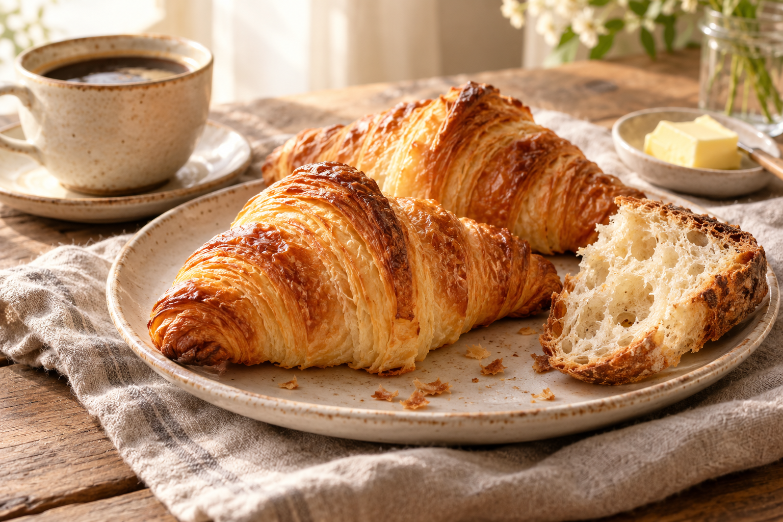 パンとコーヒーを楽しむ朝の食卓のイメージ